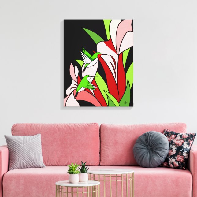 Hummingbird and Flower Art Canvas Print (Insitu(LivingRoom))