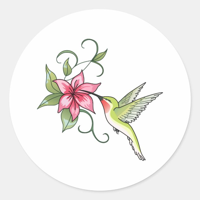 HUMMINGBIRD AND FLOWER CLASSIC ROUND STICKER (Front)