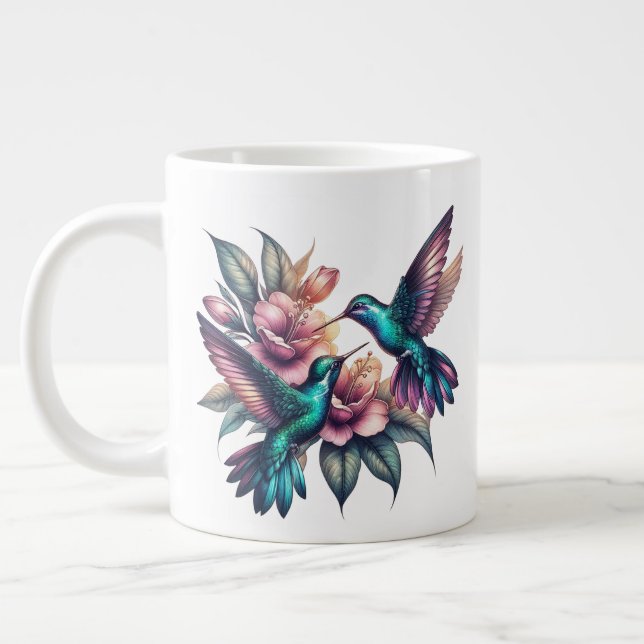 Hummingbird and flower large coffee mug (Left)