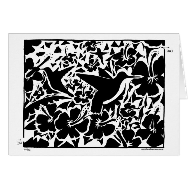 Hummingbird and Flower Maze in black and white. (Front Horizontal)