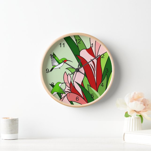 Hummingbird and Flower Round Clock (Home)