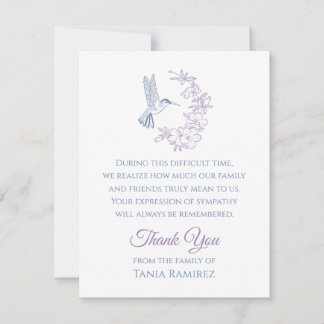 Hummingbird and Flower Sympathy Thank You Card
