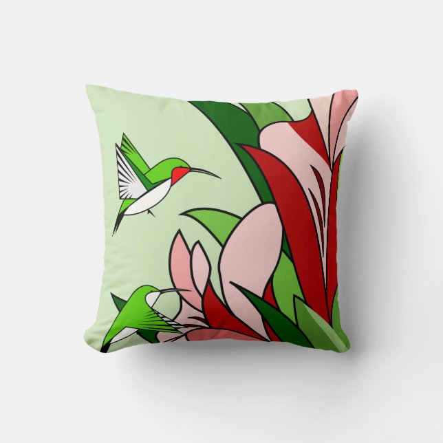 Hummingbird and Flower Throw Pillow (Front)