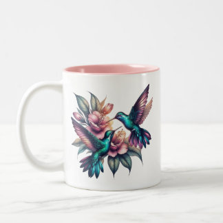 Hummingbird and flower Two-Tone coffee mug