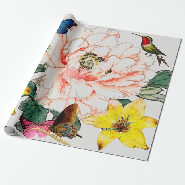 HUMMINGBIRD AND FLOWER WRAPPING PAPER (Unrolled)