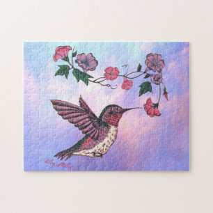 Hummingbird And Flowers Jigsaw Puzzle