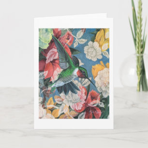 Hummingbird and Flowers Number 3 Blank Card