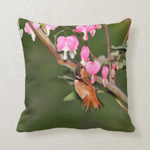 Hummingbird and Flowers Picture Throw Pillow