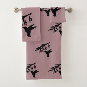 Hummingbird and Flowers silhouette Bath Towel Set