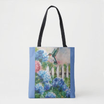 hummingbird and flowers Tote Bags
