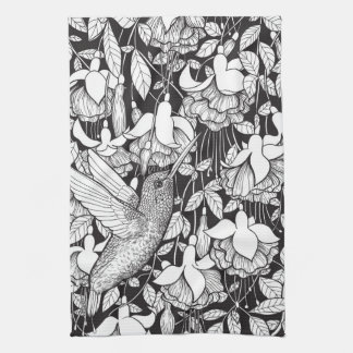 Hummingbird and fuchsia kitchen towel