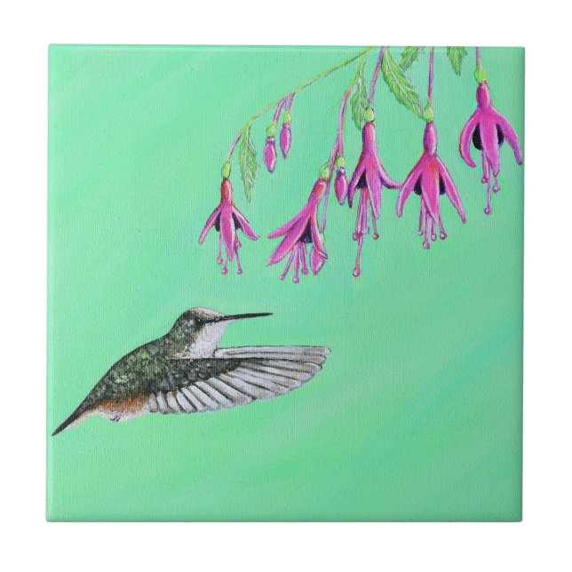 Hummingbird and Fuchsia Painting Tile (Front)