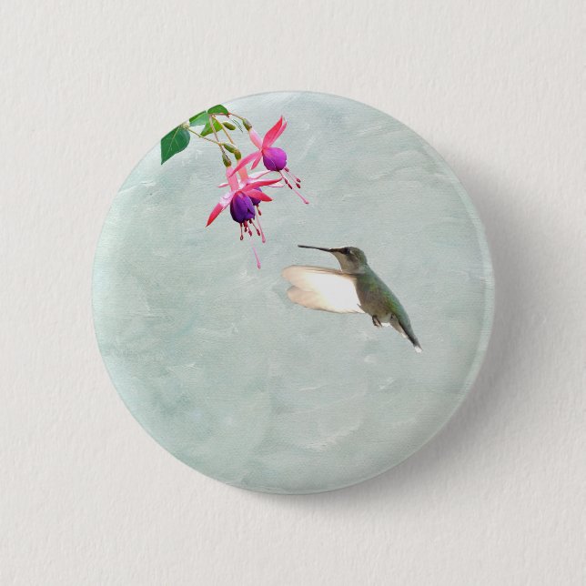 Hummingbird and Fuschia 2 Inch Round Button (Front)
