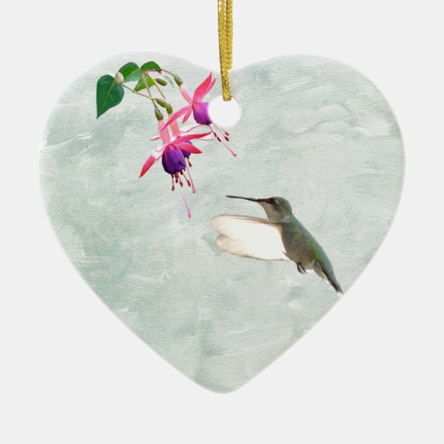 Hummingbird and Fuschia Ceramic Ornament (Front)