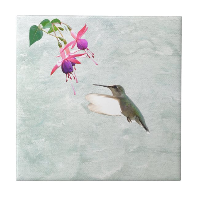 Hummingbird and Fuschia Tile (Front)