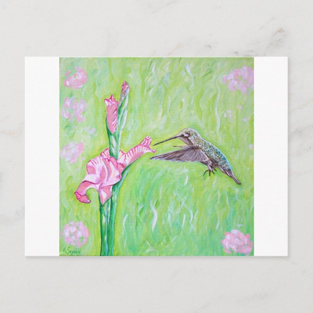 Hummingbird and Gladioli Painting Postcard (Front)