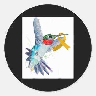 Hummingbird and Gold Ribbon Childhood Cancer Aware Classic Round Sticker
