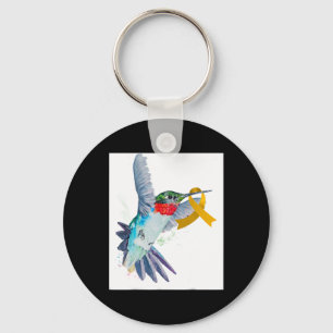 Hummingbird and Gold Ribbon Childhood Cancer Aware Keychain