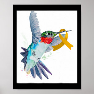 Hummingbird and Gold Ribbon Childhood Cancer Aware Poster