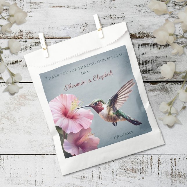 Hummingbird and Hibiscus | Blue Wedding Favour Bag (Blue Hummingbird and Hibiscus Wedding Favor Bags)