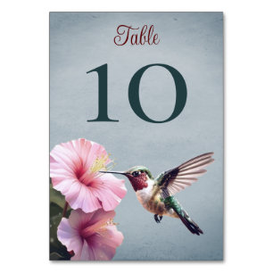 Hummingbird and Hibiscus Blue Wedding Table Number
