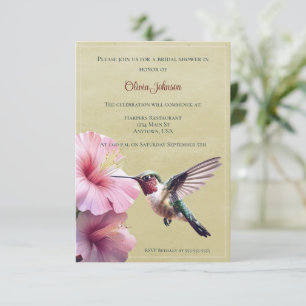 Hummingbird and Hibiscus Bridal Shower Yellow Invitation