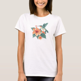 Hummingbird and Hibiscus Floral Graphic T-Shirt