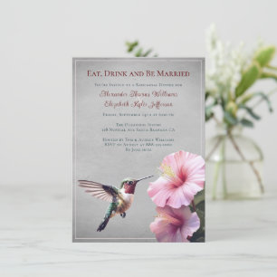 Hummingbird and Hibiscus   Grey Rehearsal Dinner Invitation