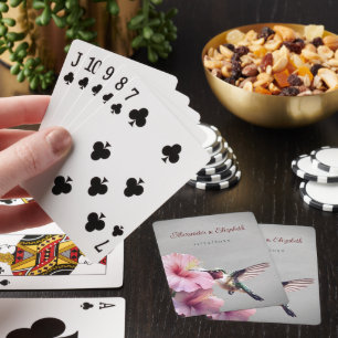 Hummingbird and Hibiscus Grey Wedding Favour Playing Cards