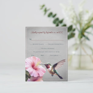 Hummingbird and Hibiscus Grey Wedding RSVP Card