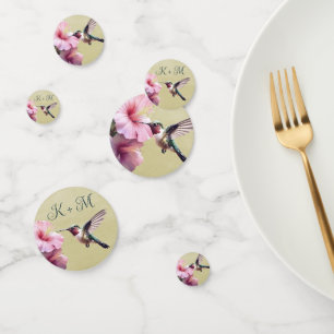 Hummingbird and Hibiscus Monogram Wedding   Yellow Confetti