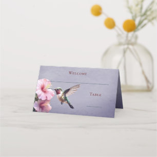 Hummingbird and Hibiscus   Purple Reception Place Card