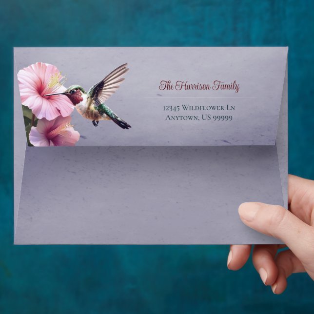 Hummingbird and Hibiscus | Purple Wedding Envelope (Hand)