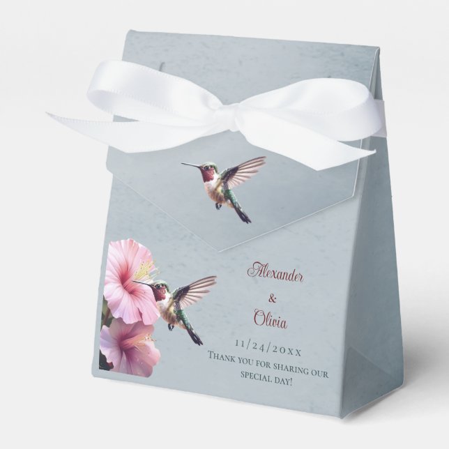 Hummingbird and Hibiscus Wedding | Blue Favor Box (Front Side)