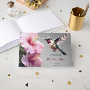 Hummingbird and Hibiscus Wedding Grey Guest Book