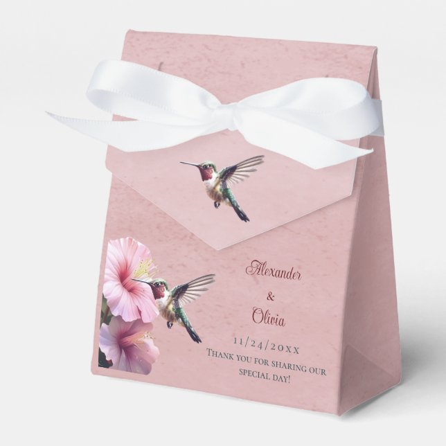 Hummingbird and Hibiscus Wedding | Pink Favor Box (Front Side)
