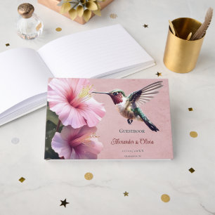 Hummingbird and Hibiscus Wedding Pink Guest Book