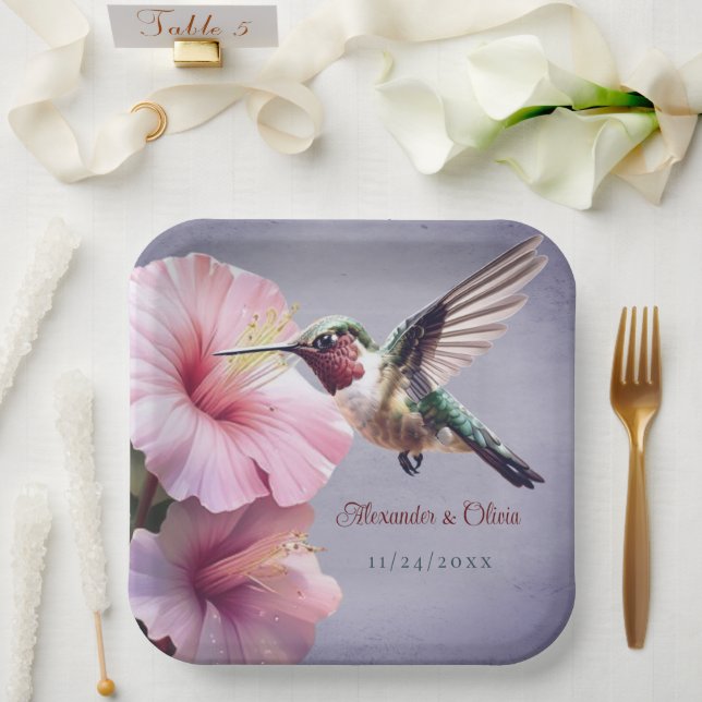 Hummingbird and Hibiscus Wedding | Purple Paper Plate (Wedding)