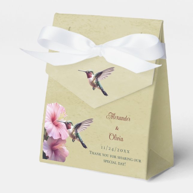 Hummingbird and Hibiscus Wedding | Yellow Favor Box (Front Side)