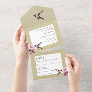 Hummingbird and Hibiscus   Yellow Wedding All In One Invitation