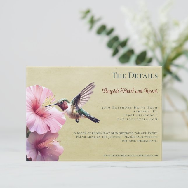 Hummingbird and Hibiscus | Yellow Wedding Enclosure Card (Standing Front)