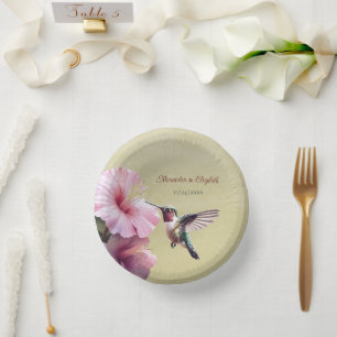 Hummingbird and Hibiscus   Yellow Wedding Paper Plate