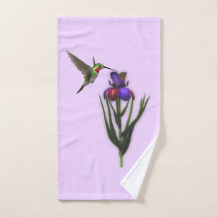 Hummingbird And Iris Flower  Bath Towel Set