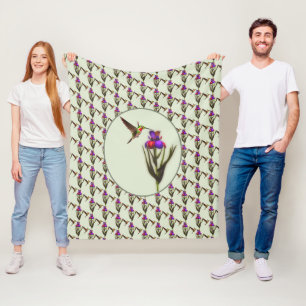 Hummingbird And Iris Flower Fleece Blanket