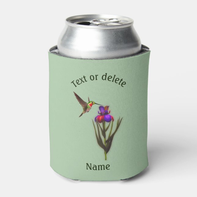 Hummingbird And Iris Flower Personalized  Can Cooler (Can Front)