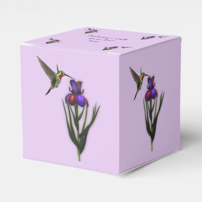 Hummingbird And Iris Flower Personalized Favor Box (Front Side)