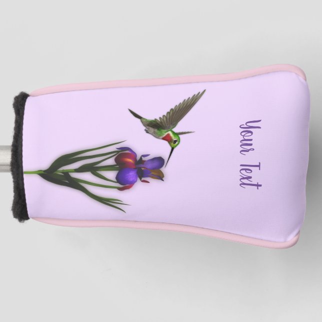 Hummingbird And Iris Flower Personalized    Golf Head Cover (Front)