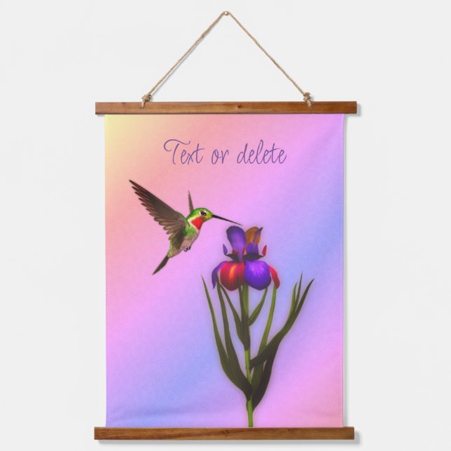 Hummingbird And Iris Flower Personalized Hanging Tapestry (Front)
