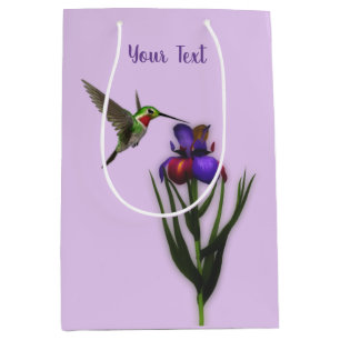 Hummingbird And Iris Flower Personalized  Medium Gift Bag