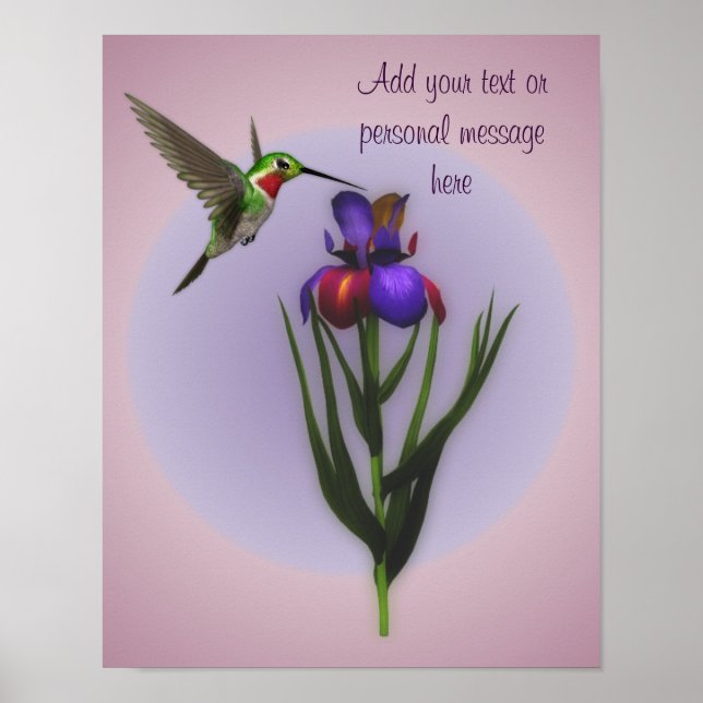 Hummingbird And Iris Flower Personalized Poster (Front)